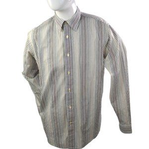 BELLISIMO Men sz M Dress Shirt 2 ply fine cotton vertical stripes Long Sleeve